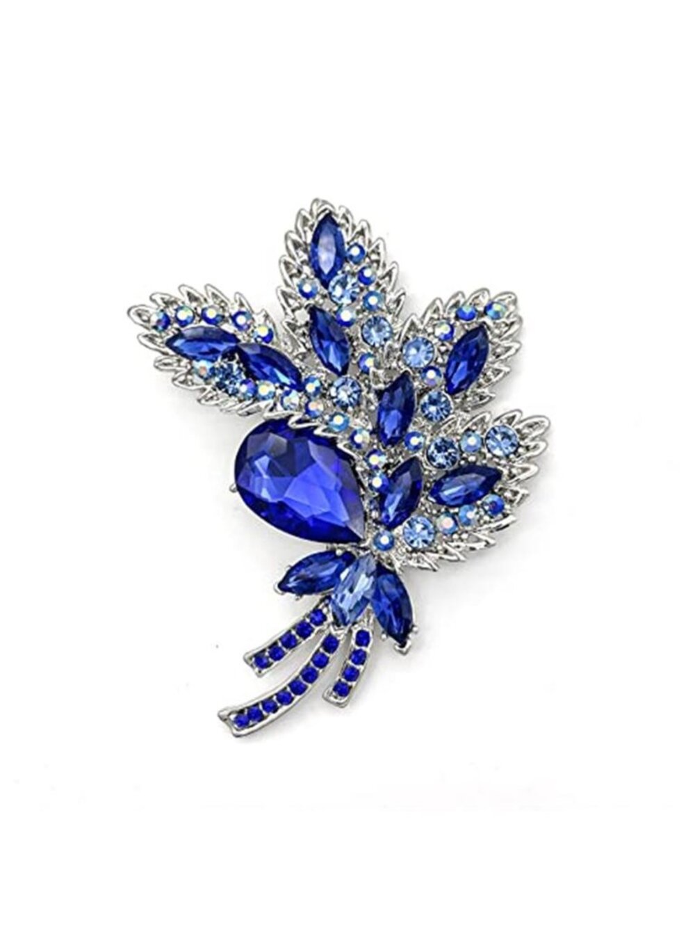 Big Large Brooch Pin Austrian Crystal Leaf Shape Bouquet Rhinestone